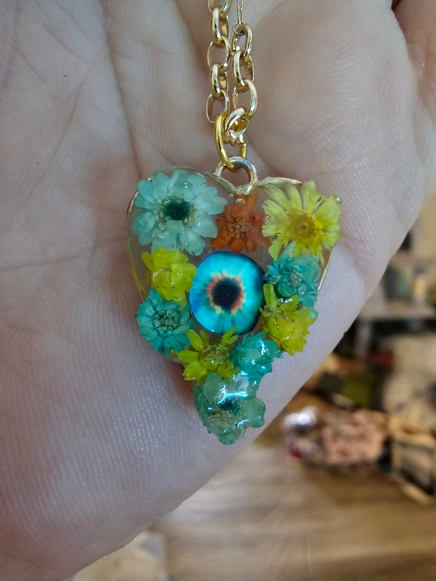 Eyes in the Flowers Necklace OOAK